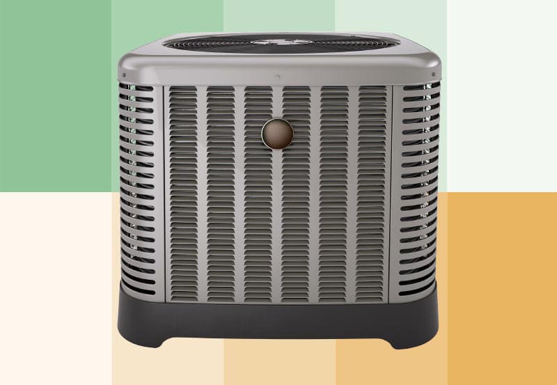 A central, straight-on view of a modern outdoor air conditioning unit or heat pump.
